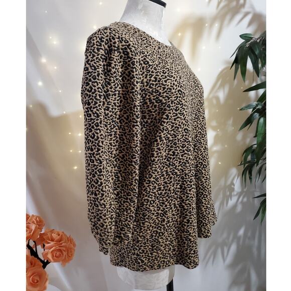 Chicos Womens Leopard Animal Print 1/2 Puff Sleeve Knit Top Size 2 L Office Work - Picture 4 of 11